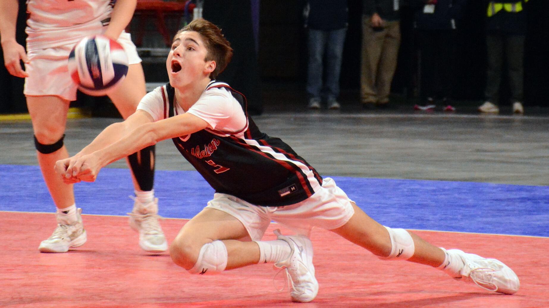 Scene from Friday's state boys volleyball championship match between Middleton, Hamilton